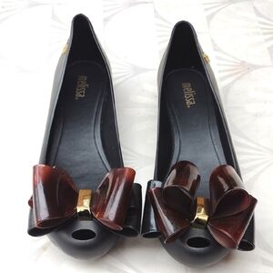 Melissa Large Brown Bow Flats